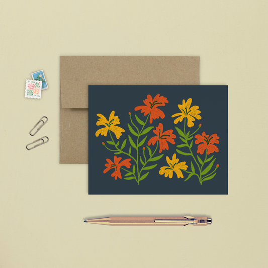 carte de souhait avec un motif floral et coloré